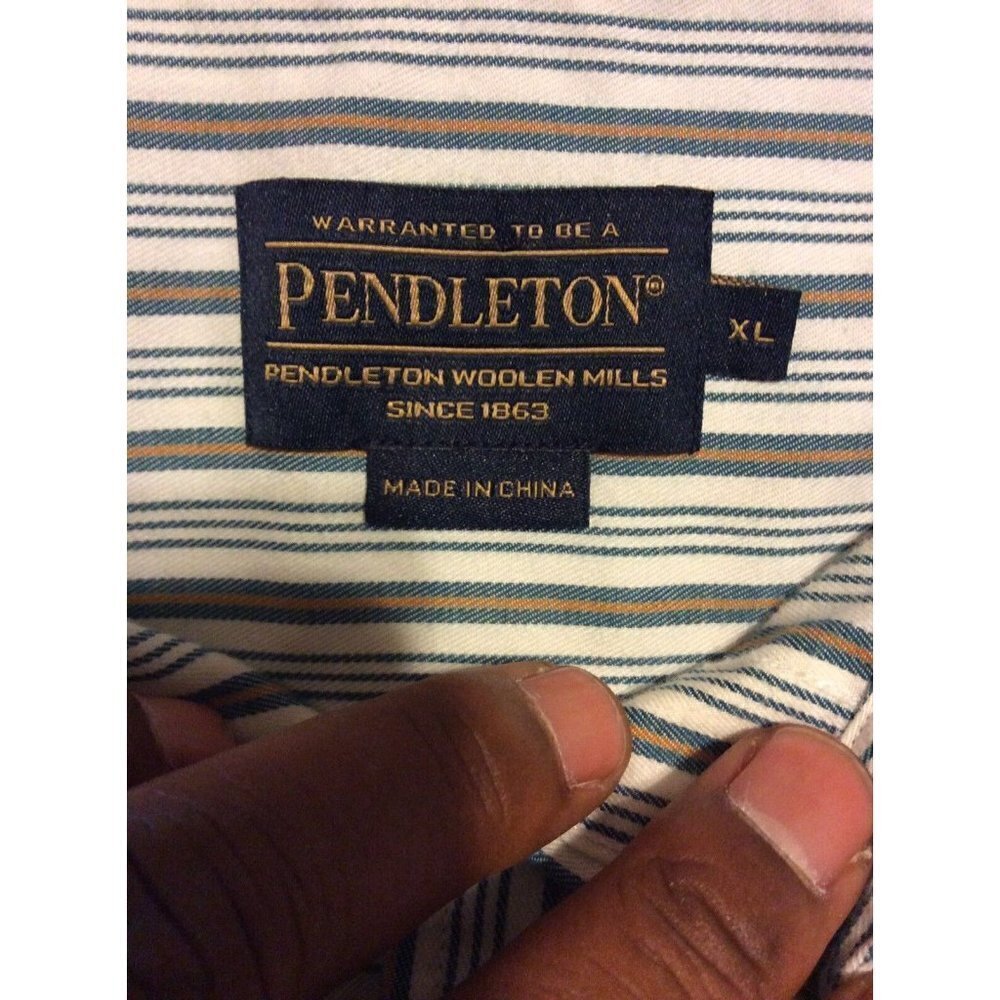 Pendleton Men's Bridgeport Button Front Shirt White Green Striped Pocket XL - Picture 7 of 11